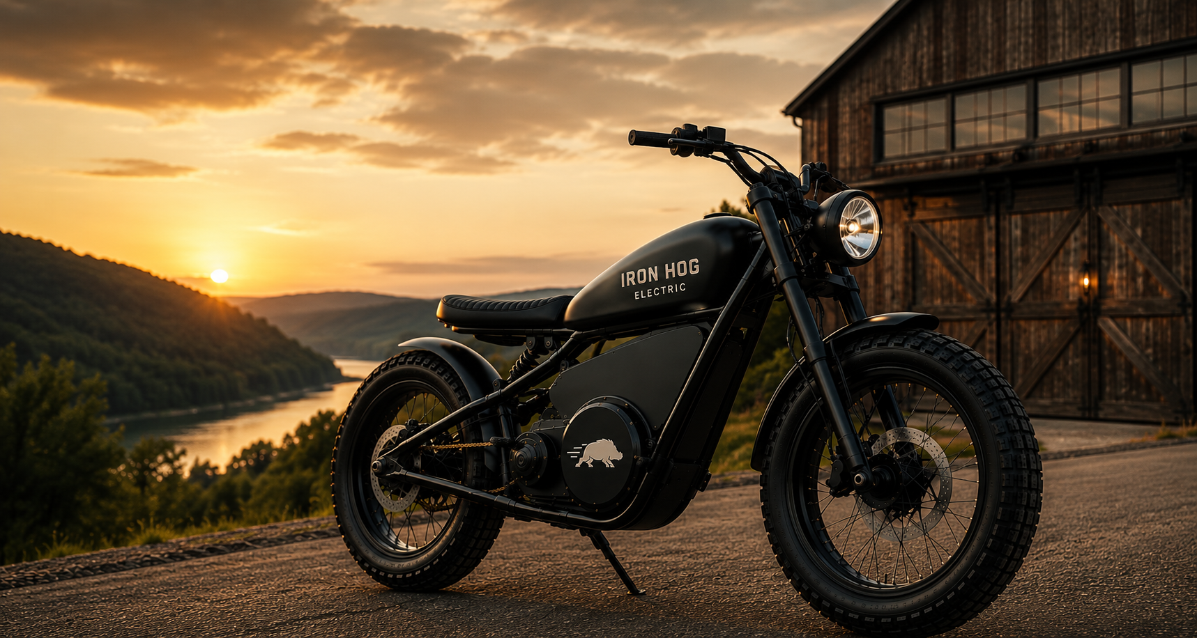Iron Hog Electric motorcycle at sunset